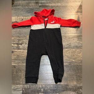 PUMA Red and Black baby One Piece jumper romper with hood 12 months